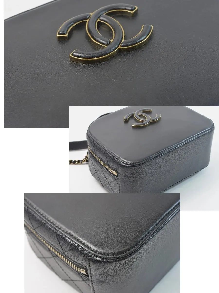 Chanel Black Quilted Leather Vanity Case Shoulder Bag Black Leather Very good - Back View