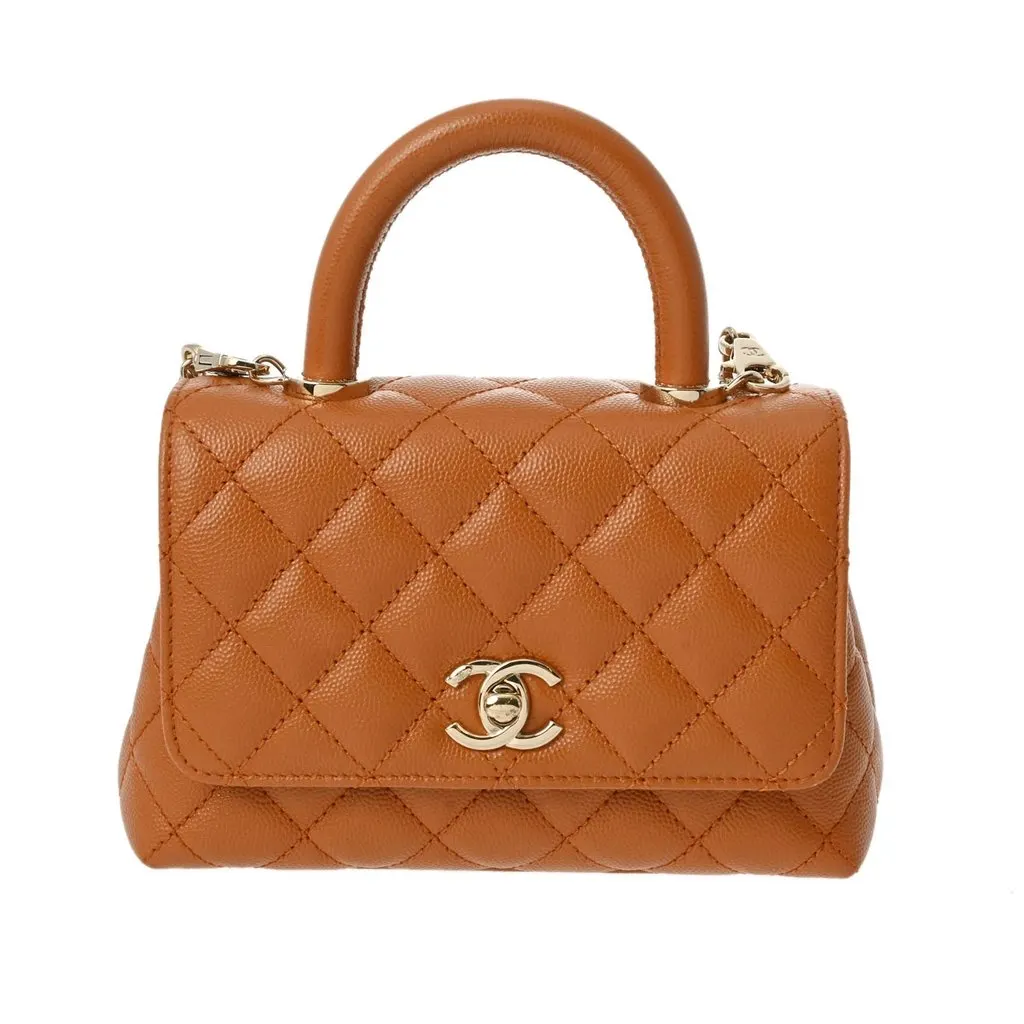 Chanel Caramel Brown Calfskin Leather Small Top Handle Bag Brown Leather Very good - Front View