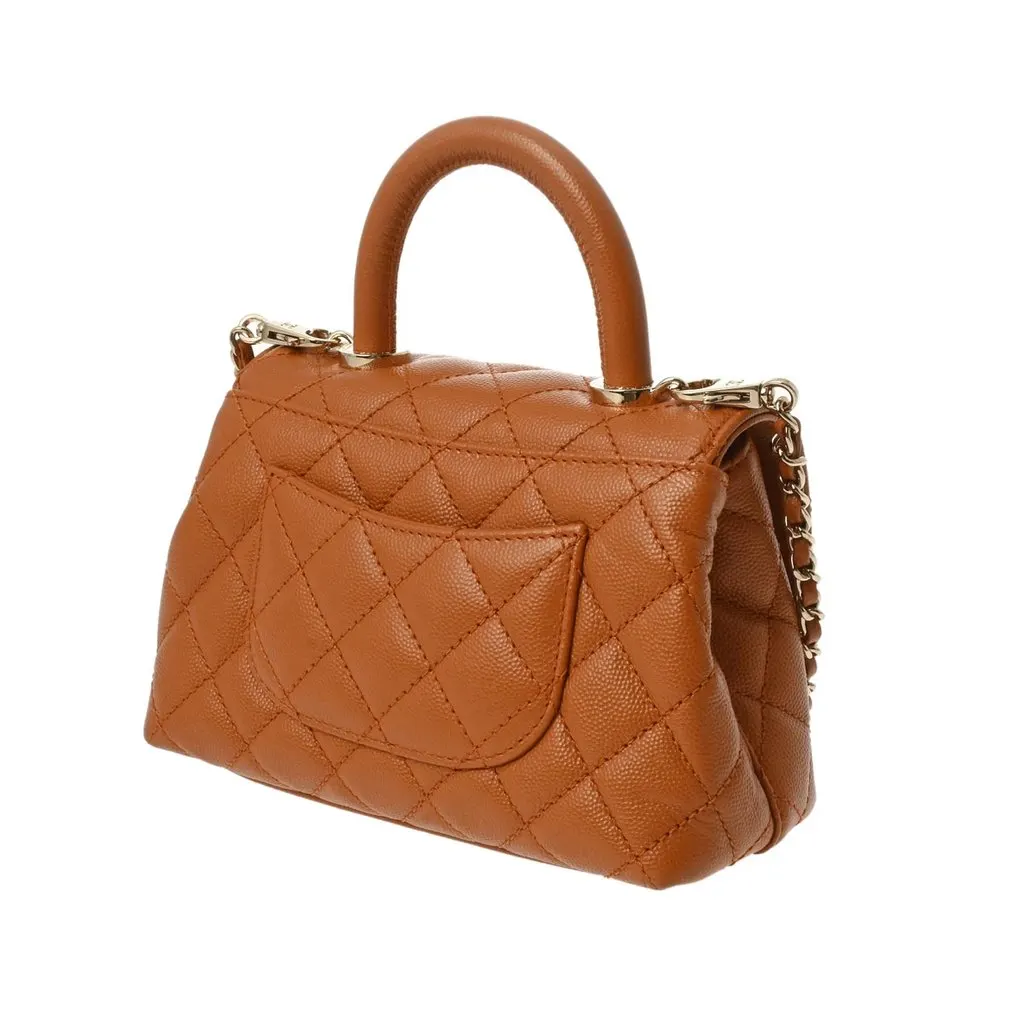 Chanel Caramel Brown Calfskin Leather Small Top Handle Bag Brown Leather Very good - Inside View