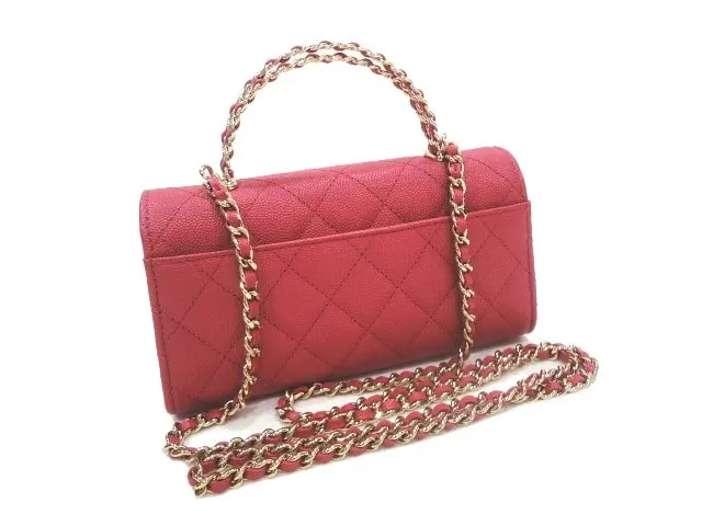 Chanel Dark Pink Caviar Leather Vanity Handle Bag Pink Leather Never worn - Back View