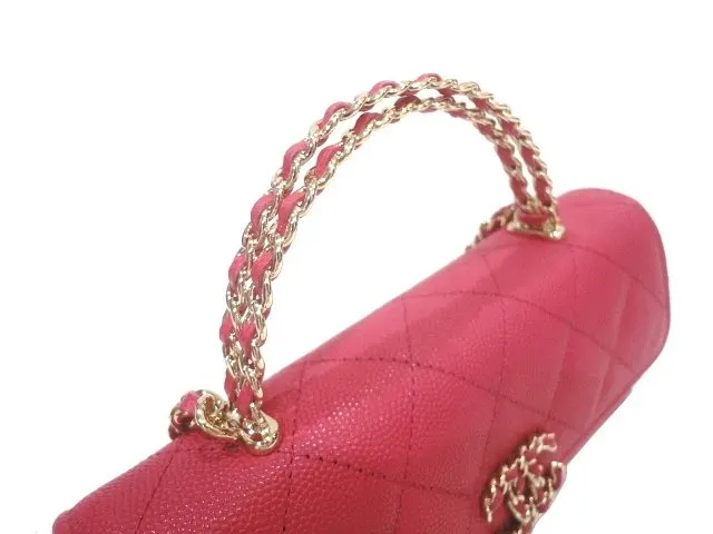 Chanel Dark Pink Caviar Leather Vanity Handle Bag Pink Leather Never worn - Model View