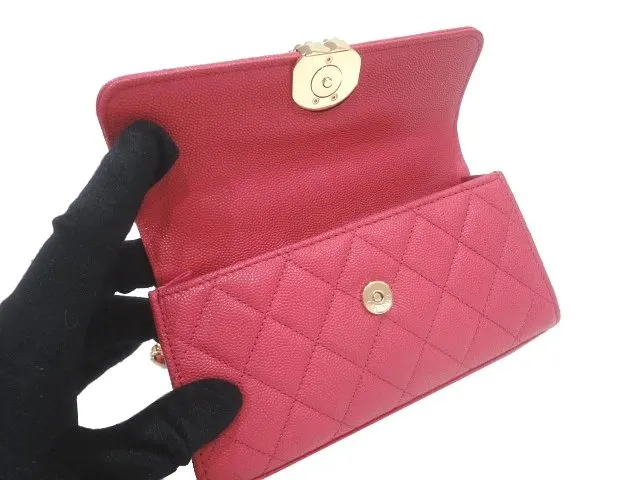 Chanel Dark Pink Caviar Leather Vanity Handle Bag Pink Leather Never worn - Box View