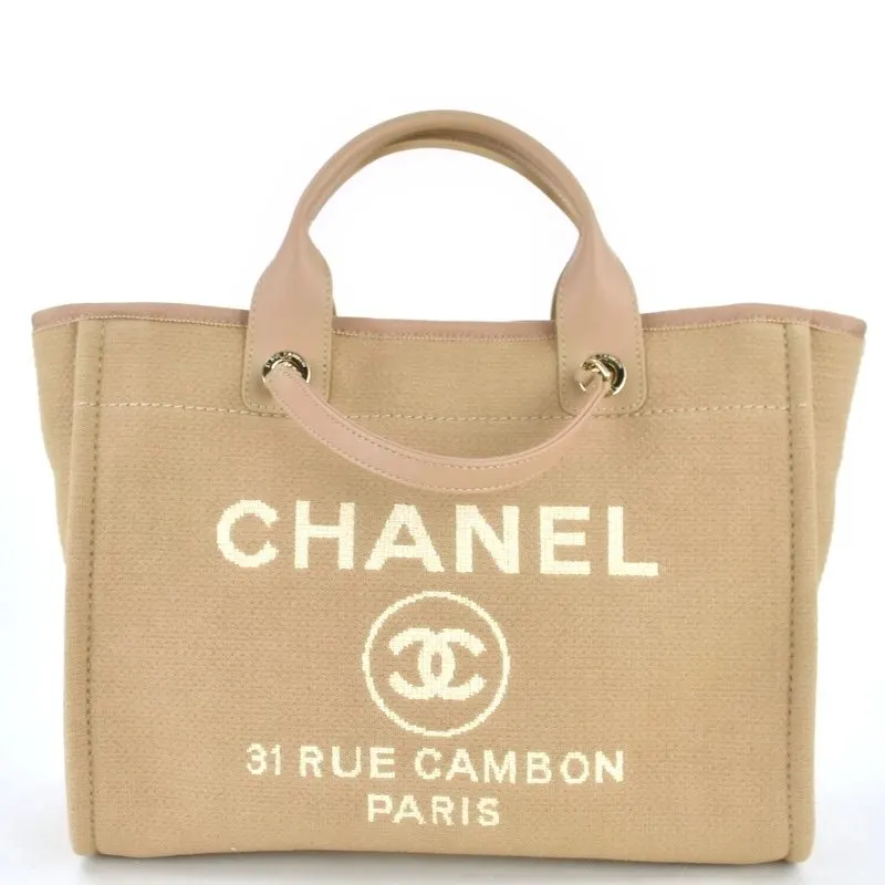 Chanel Deauville Medium Size Beige Color Canvas Tote Bag Beige Canvas Very good - Back View