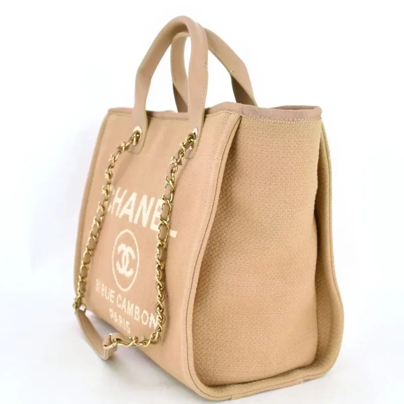 Chanel Deauville Medium Size Beige Color Canvas Tote Bag Beige Canvas Very good - Inside View