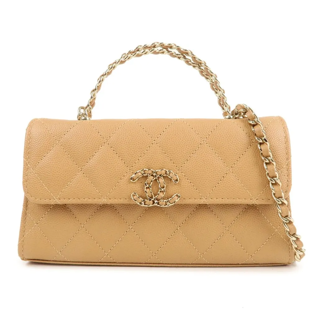 Chanel Gold Caviar Leather Vanity Handle Chain Shoulder Bag Gold Leather Never worn - Front View
