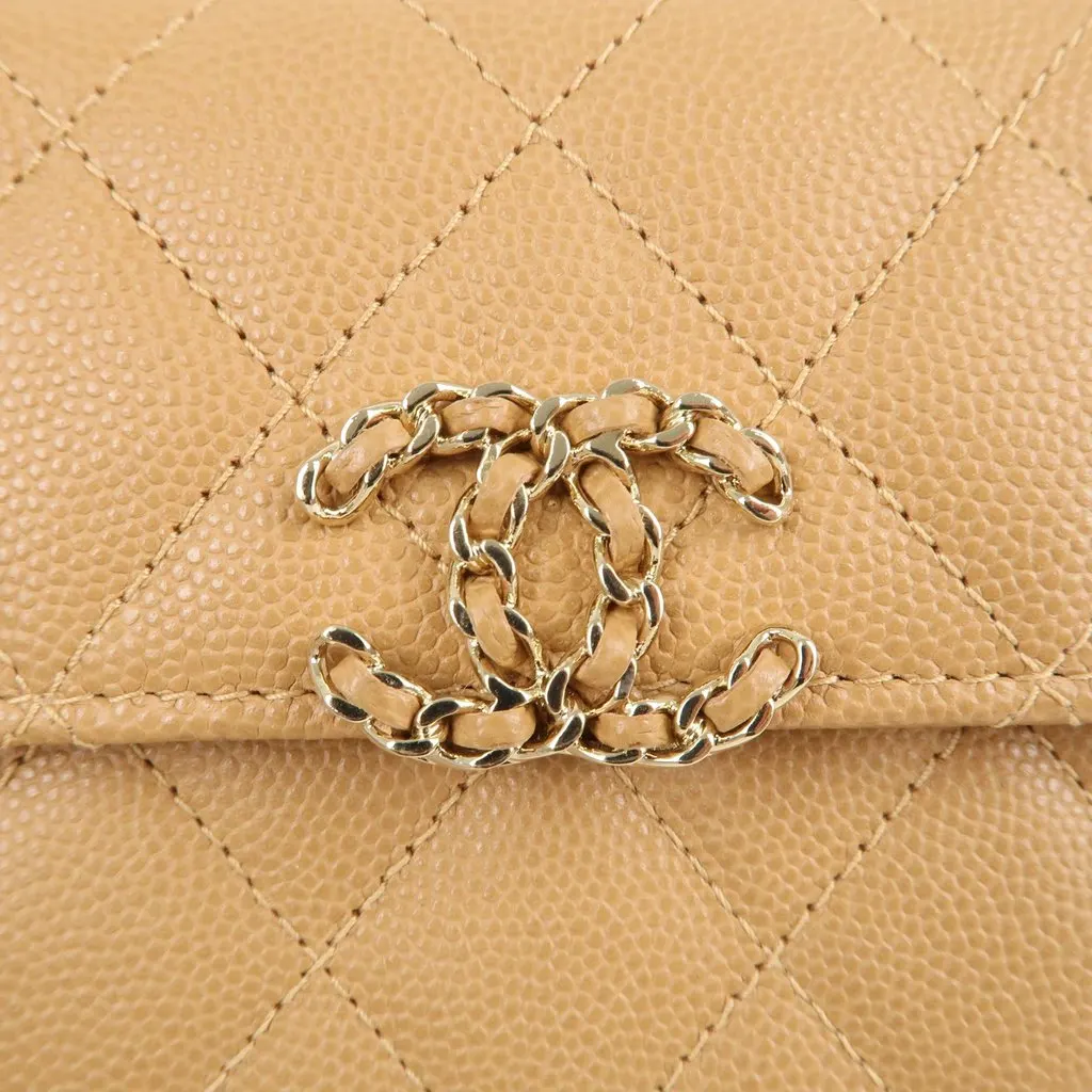 Chanel Gold Caviar Leather Vanity Handle Chain Shoulder Bag Gold Leather Never worn - Box View