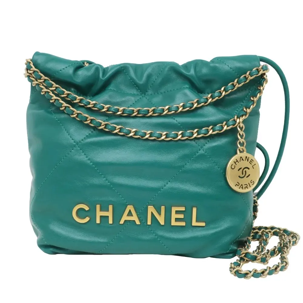 Chanel Green Calfskin Leather Mini 22 Hobo Bag Green Leather Very good - Front View