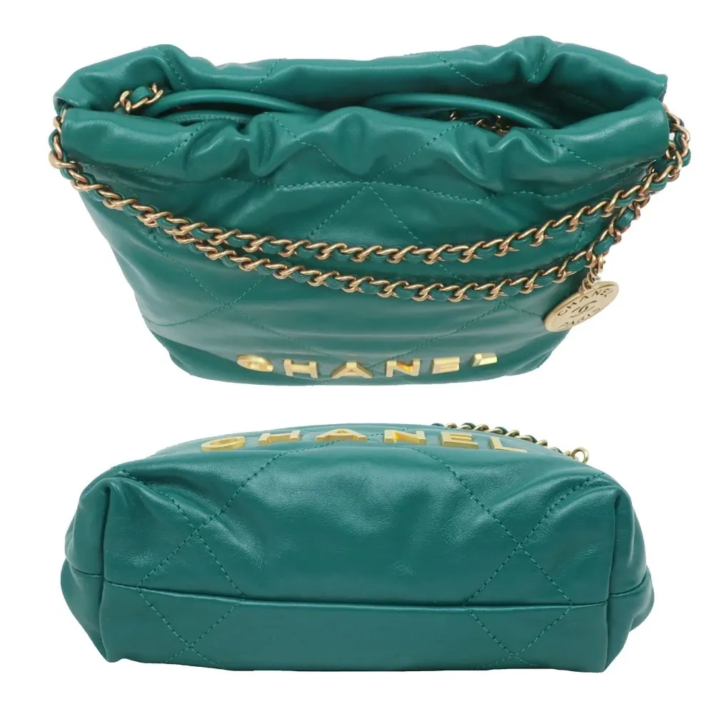 Chanel Green Calfskin Leather Mini 22 Hobo Bag Green Leather Very good - Model View