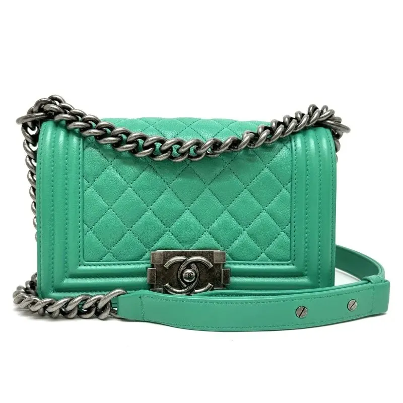 Chanel Green Caviar Leather Small Boy Bag Green Leather Very good - Front View