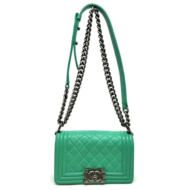 Chanel Green Caviar Leather Small Boy Bag Green Leather Very good - Back View