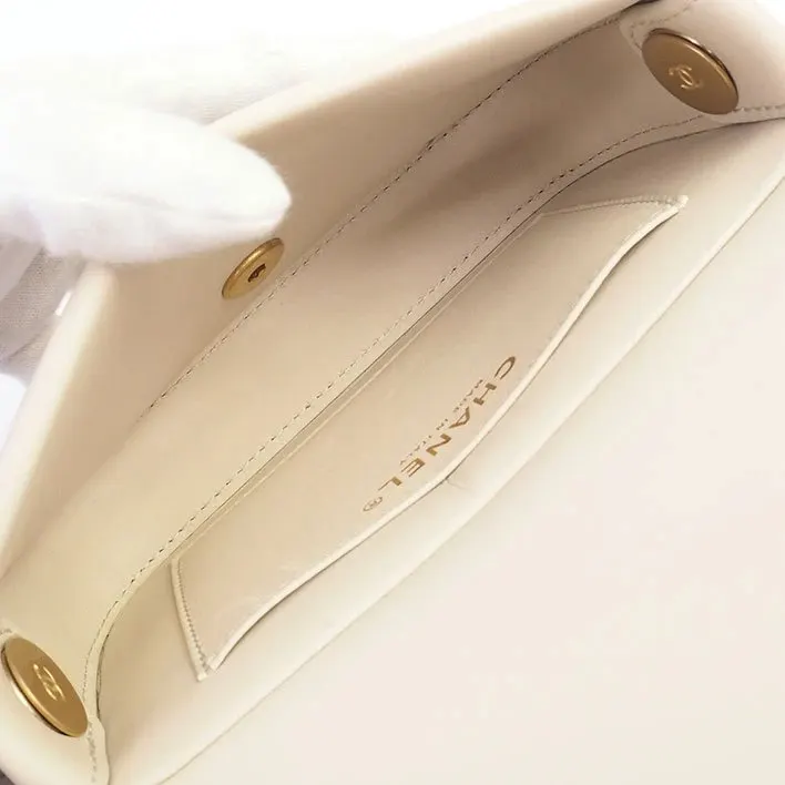 Chanel Light Beige Quilted Calfskin Mini Nailed CC Full Flap Bag Beige Leather Very good - Inside View