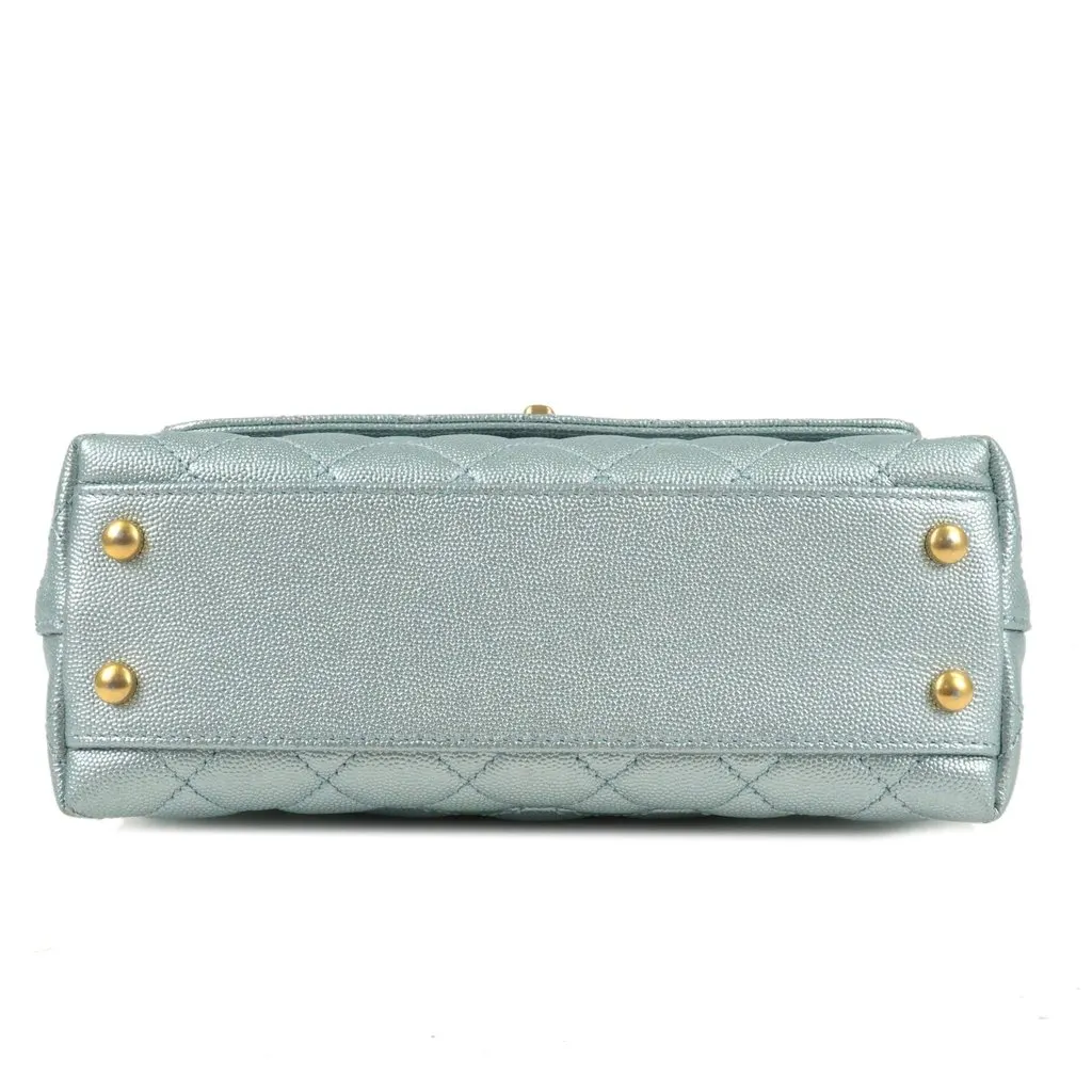 Chanel Metallic Light Blue Small Caviar Leather Coco Top Handle Bag Blue Leather Very good - Inside View