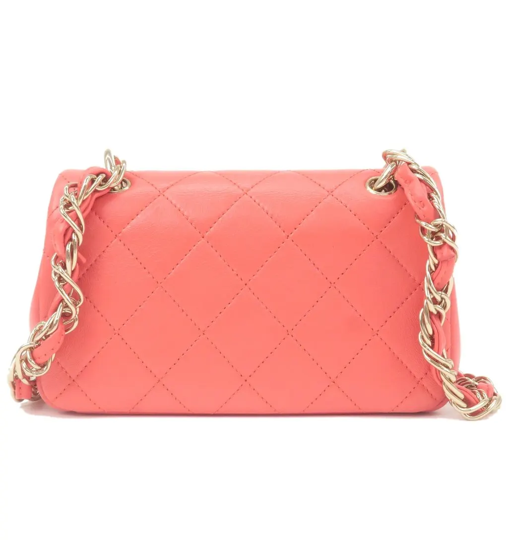 Chanel Mini Pink Matlasse Lambskin Diagonal Chain Shoulder Bag Pink Leather Very good - Back View
