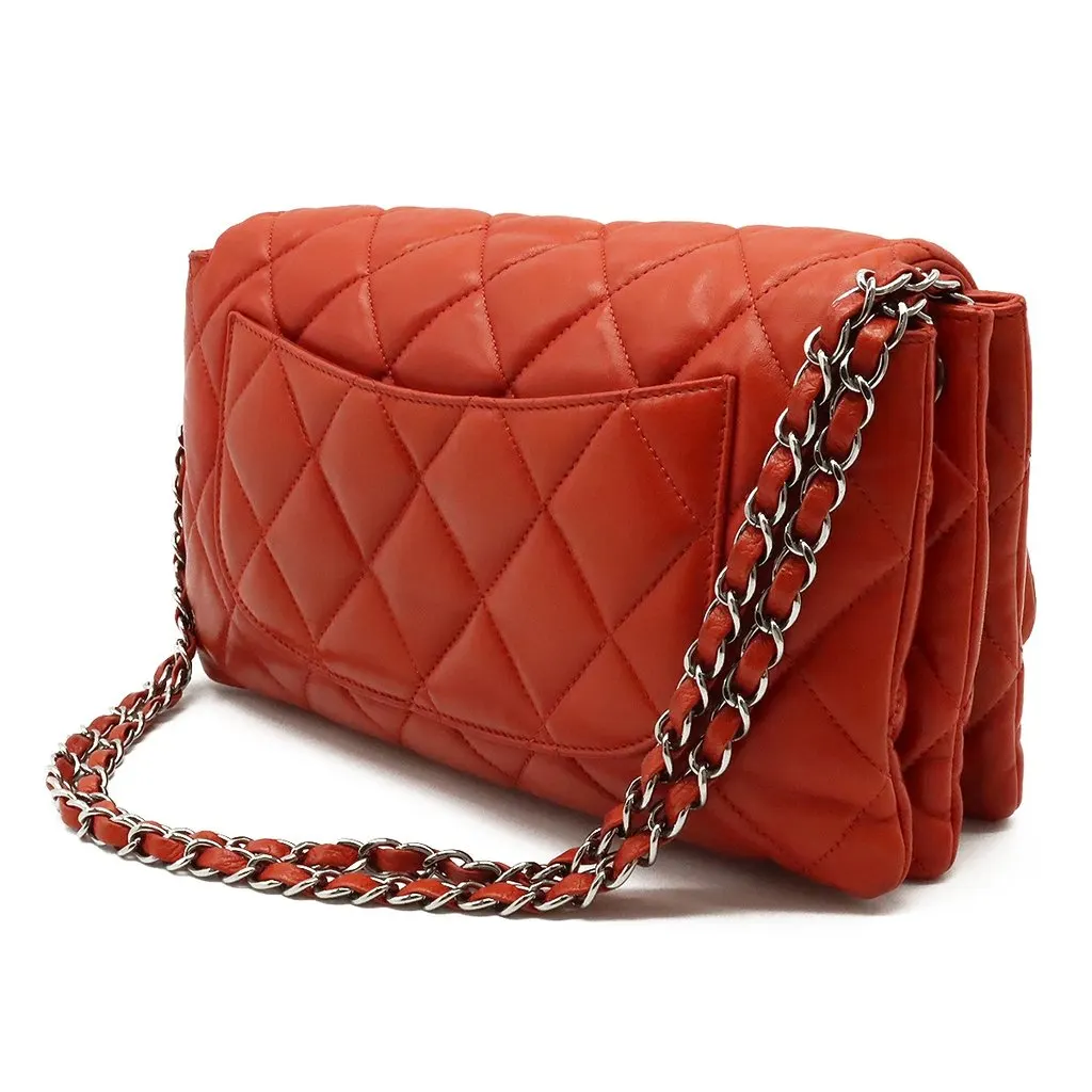 Chanel Orange Quilted Lambskin Leather Accordion Flap Bag Orange Leather Very good - Back View