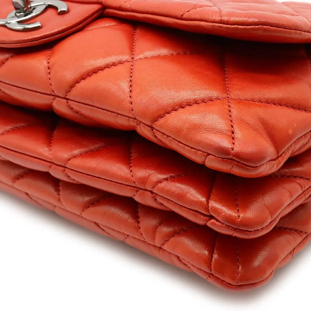 Chanel Orange Quilted Lambskin Leather Accordion Flap Bag Orange Leather Very good - Inside View
