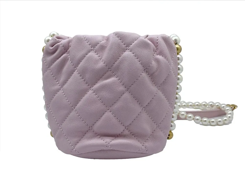 Chanel Pink Calfskin Leather Mini About Pearls Drawstring Bucket Bag Pink Leather Very good - Box View