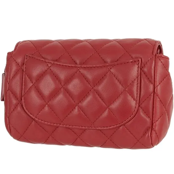 Chanel Red Quilted Cosmetic Pouch Red Leather Very good - Back View