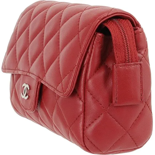 Chanel Red Quilted Cosmetic Pouch Red Leather Very good - Inside View
