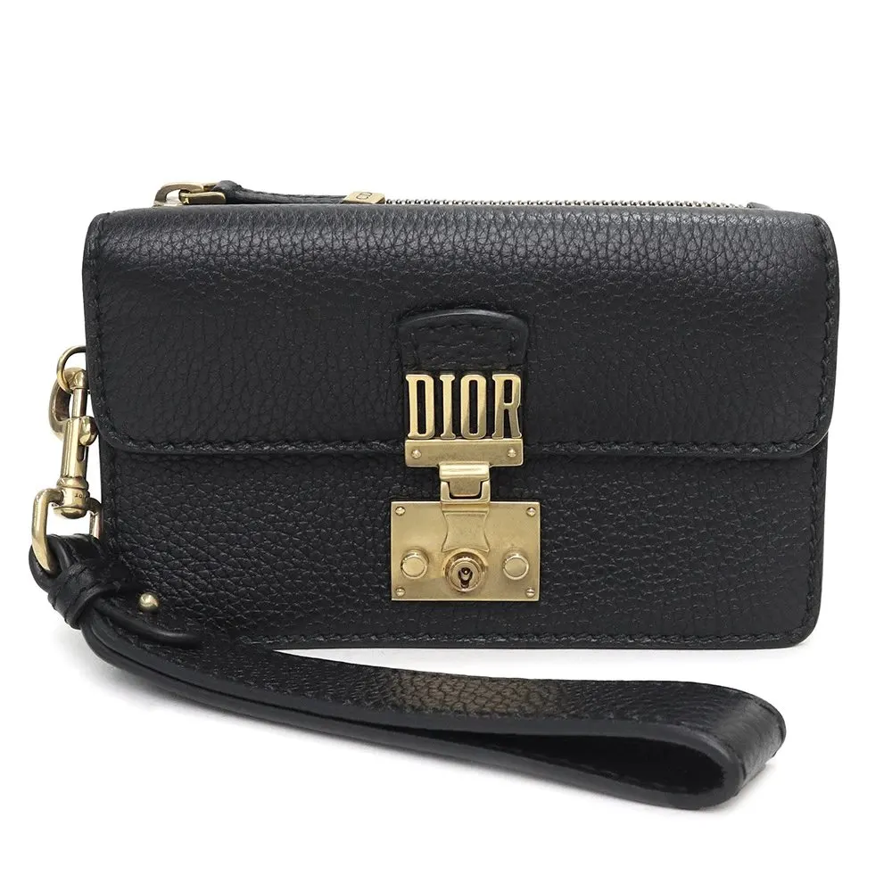 Dior Black Calfskin Leather Addict Clutch Bag Black Leather Very good - Front View