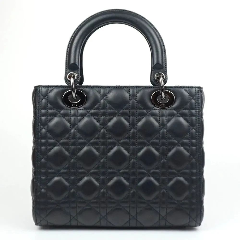 Dior Black Color Cannage Lambskin Leather Medium Lady Dior Satchel Bag Black Leather Very good - Back View