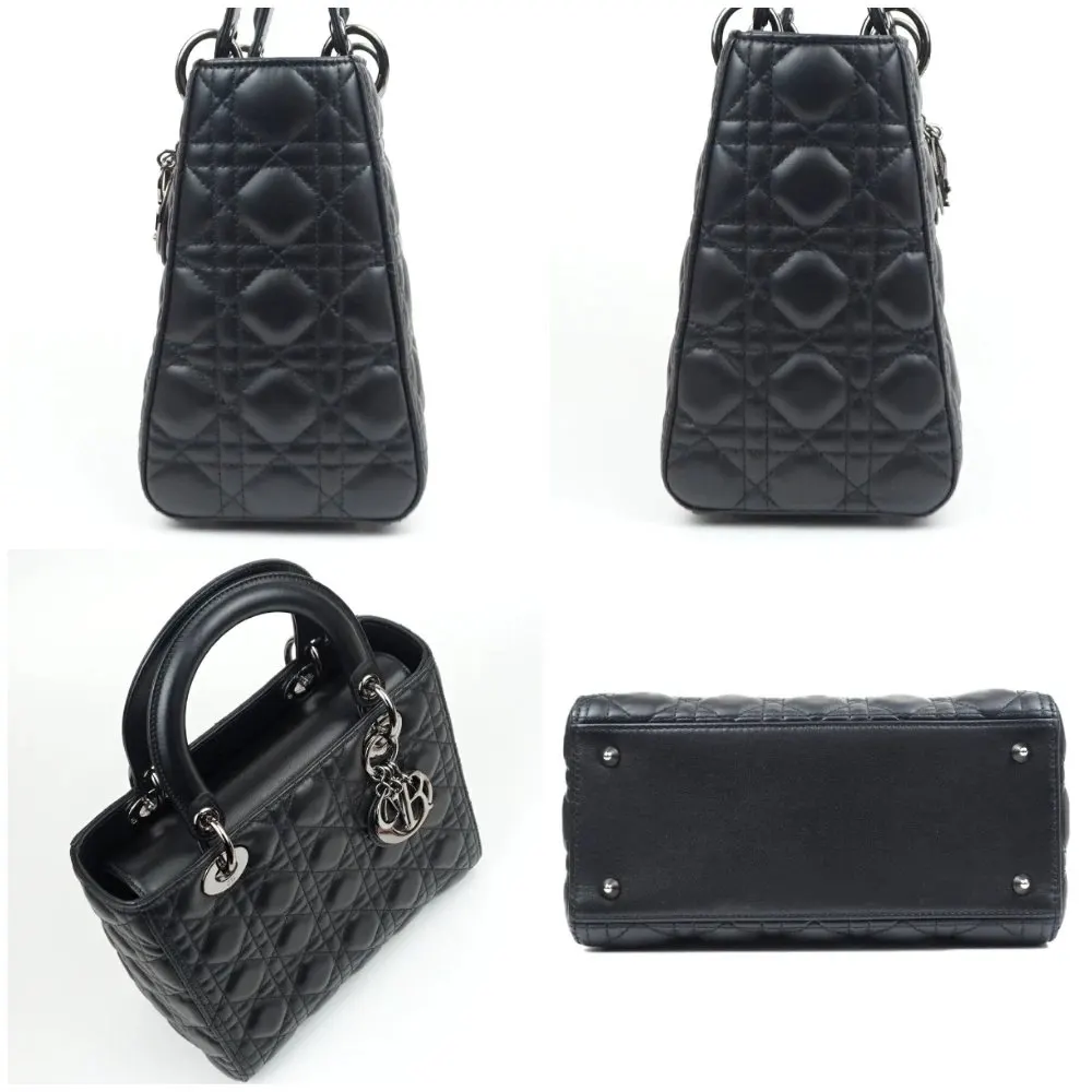Dior Black Color Cannage Lambskin Leather Medium Lady Dior Satchel Bag Black Leather Very good - Inside View