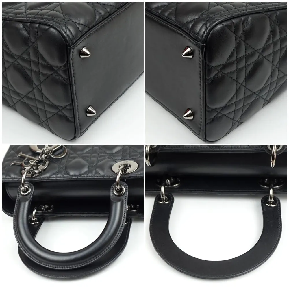 Dior Black Color Cannage Lambskin Leather Medium Lady Dior Satchel Bag Black Leather Very good - Model View
