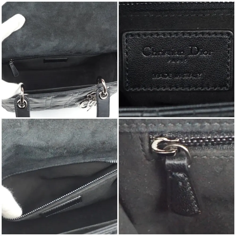 Dior Black Color Cannage Lambskin Leather Medium Lady Dior Satchel Bag Black Leather Very good - Box View