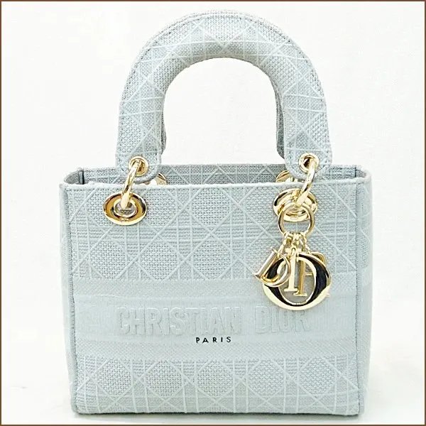 Dior Gray Color Cannage Canvas Medium Lady D- Lite Bag Grey Canvas Very good - Front View