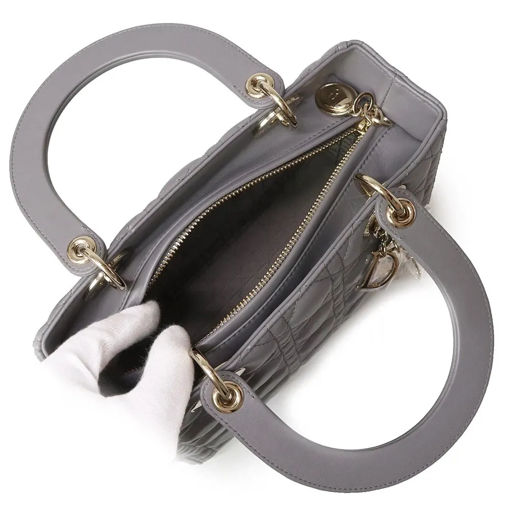 Dior Grey Color Cannage Lambskin Leather Medium Lady Dior Satchel Bag Grey Leather Never worn - Back View
