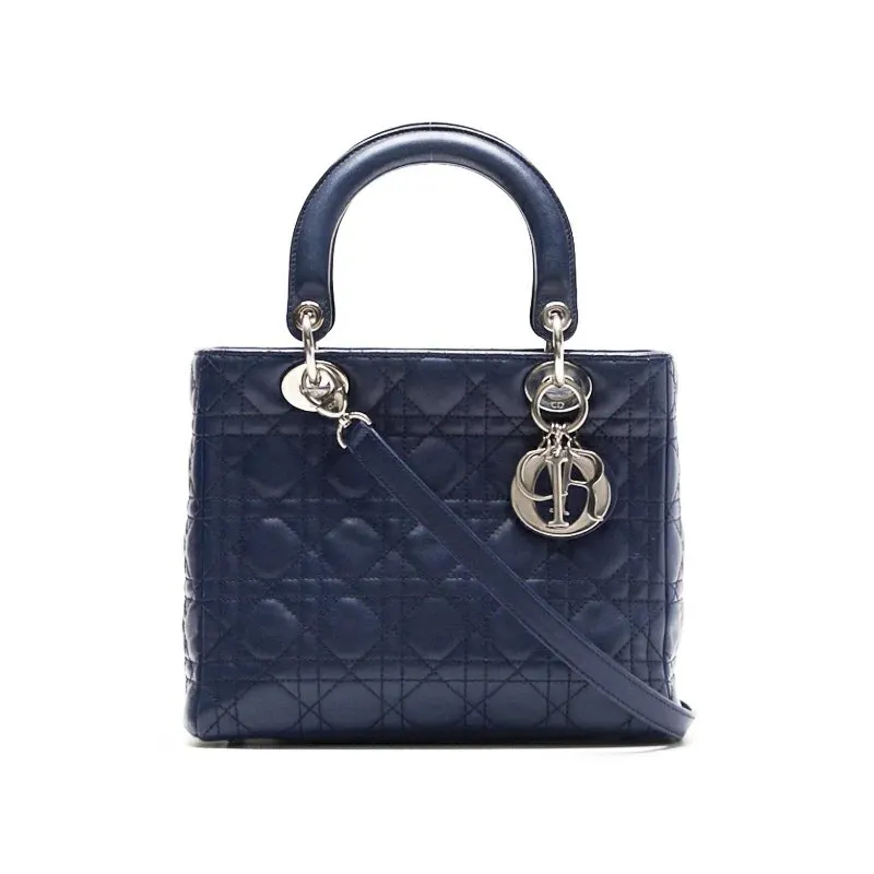 Dior medium Navy color Cannage Lambskin Navy Leather Very good - Front View