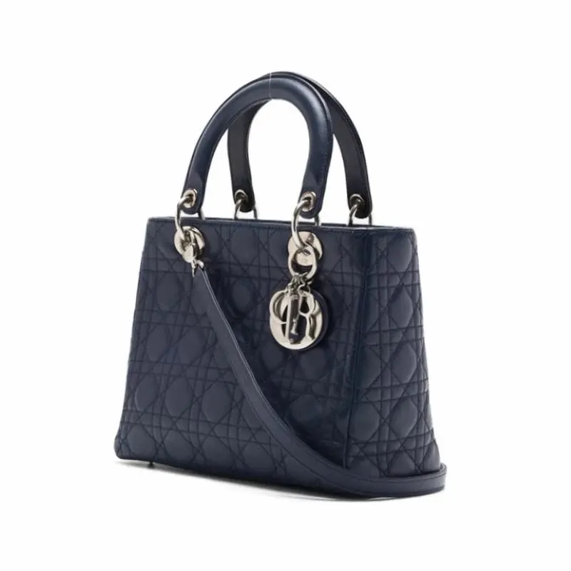 Dior medium Navy color Cannage Lambskin Navy Leather Very good - Back View