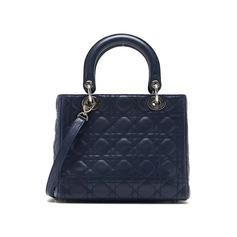 Dior medium Navy color Cannage Lambskin Navy Leather Very good - Model View