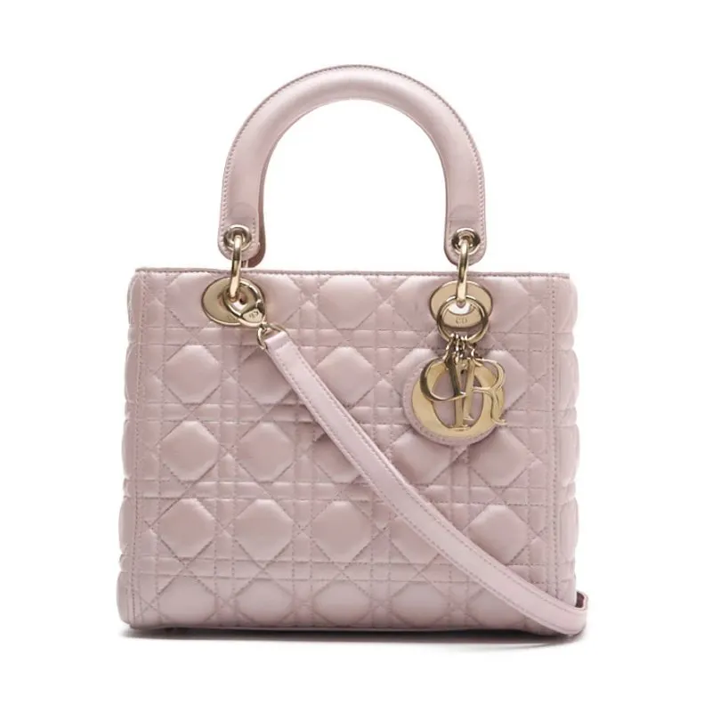 Dior Medium Pink Cannage Lambskin Pink Leather Very good - Front View