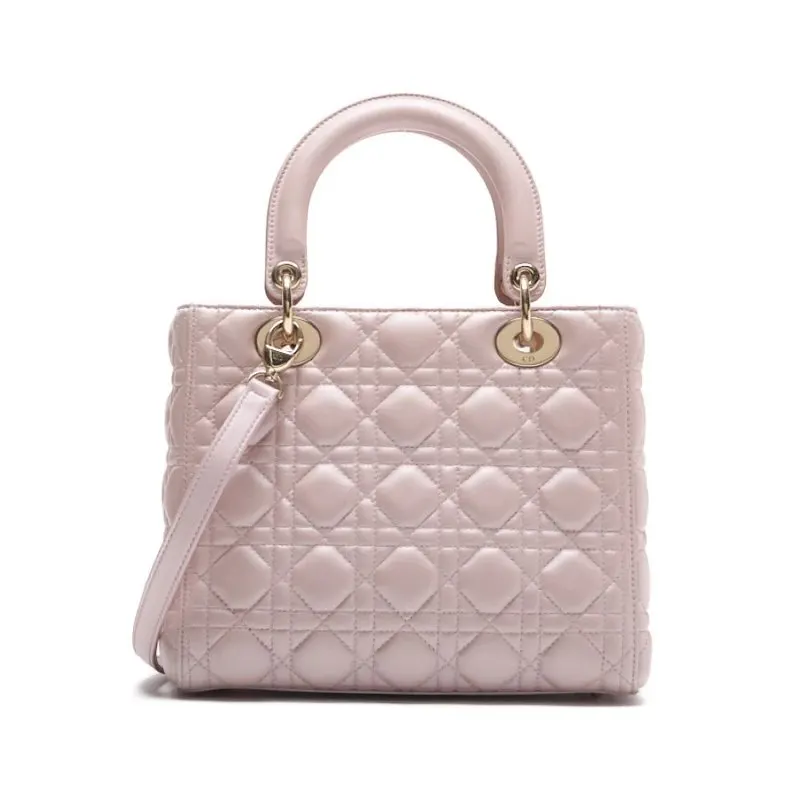 Dior Medium Pink Cannage Lambskin Pink Leather Very good - Model View