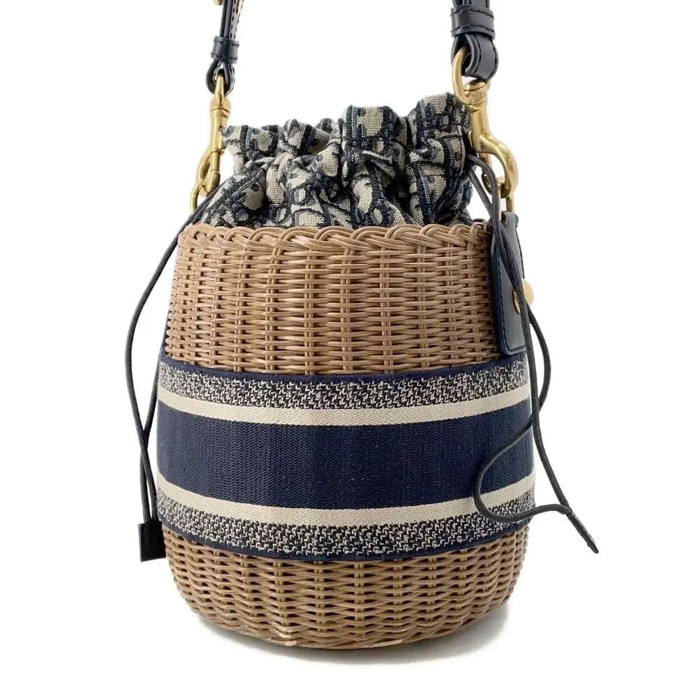 Dior Oblique Wicker Rattan Canvas Shoulder Basket Bag MultiColor Canvas Very good - Back View