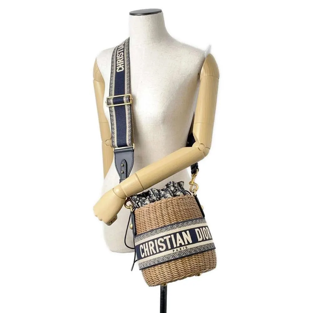 Dior Oblique Wicker Rattan Canvas Shoulder Basket Bag MultiColor Canvas Very good - Model View