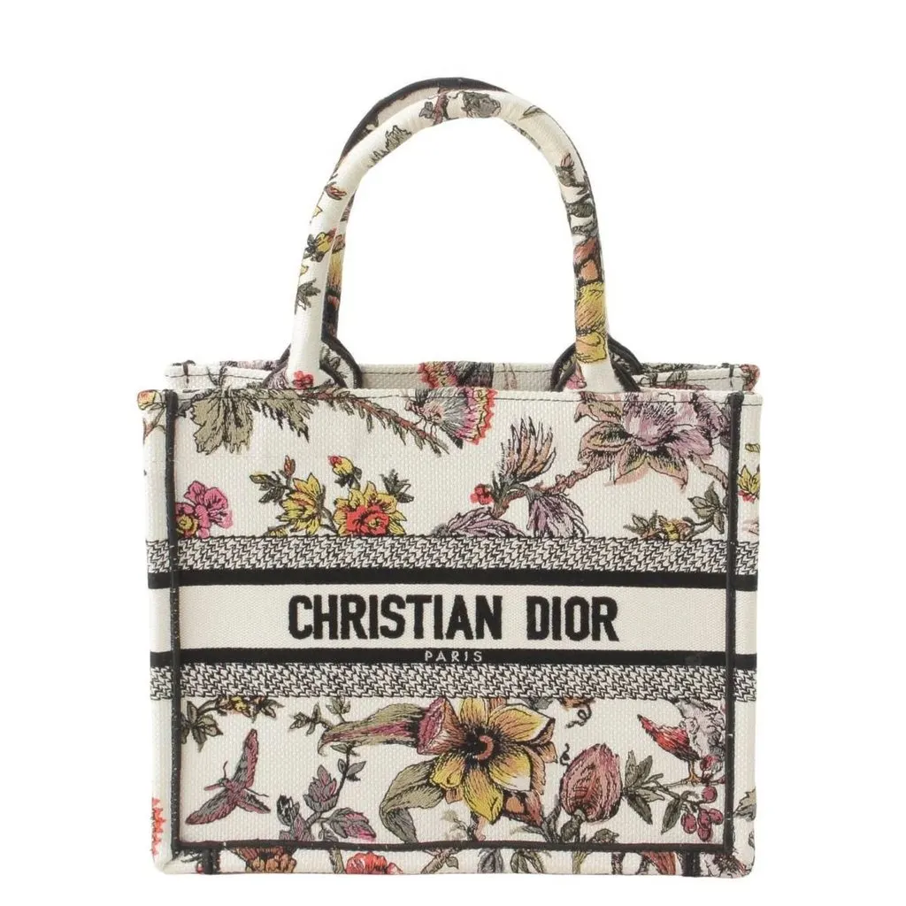 Dior White Book Tote Small Jardin Botanique Canvas Flower Bag White Canvas Very good - Front View