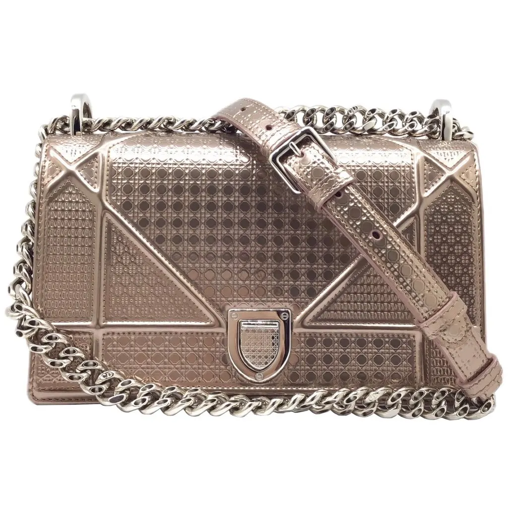 Dior Metallic Rose Gold Micro Cannage Patent Leather Medium Diorama Shoulder Bag Gold Leather Very good - Front View