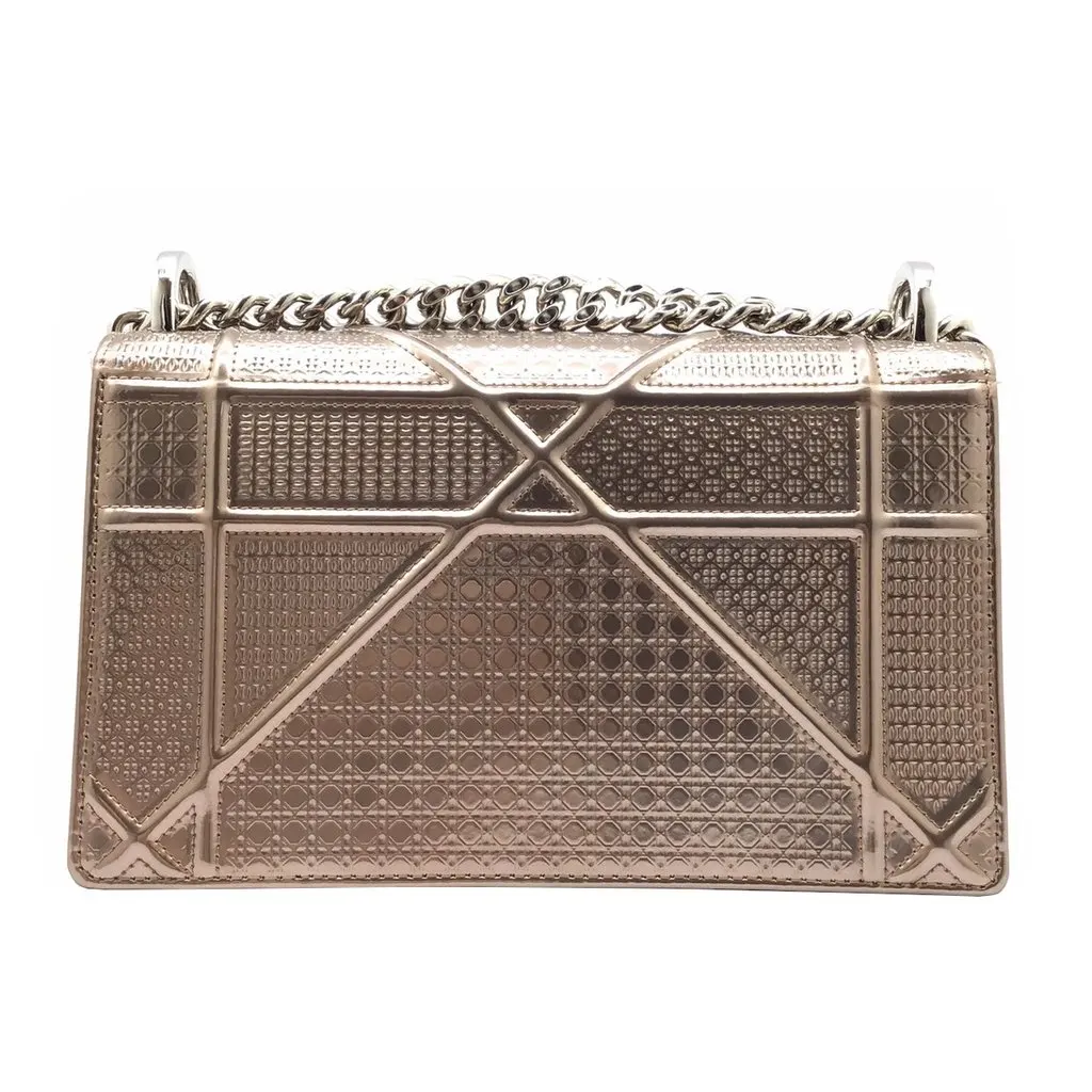 Dior Metallic Rose Gold Micro Cannage Patent Leather Medium Diorama Shoulder Bag Gold Leather Very good - Back View