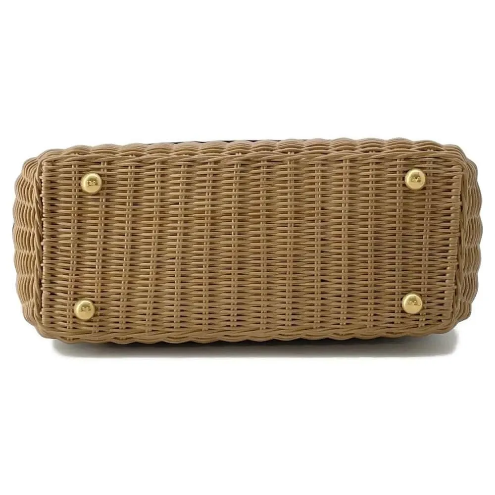 Dior Natural Wicker and Blue Oblique Canvas Brown Basket Bag Brown Canvas Very good - Inside View