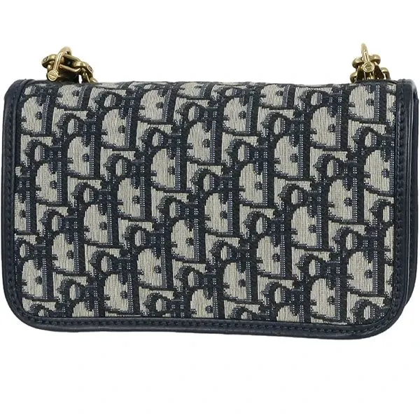 Dior Navy Blue/White Oblique Canvas Dior Addict Flap Chain Bag White Canvas Very good - Back View