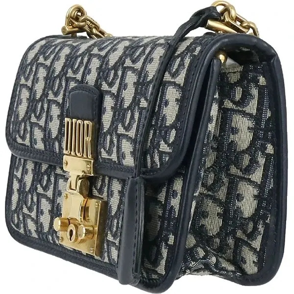 Dior Navy Blue/White Oblique Canvas Dior Addict Flap Chain Bag White Canvas Very good - Inside View