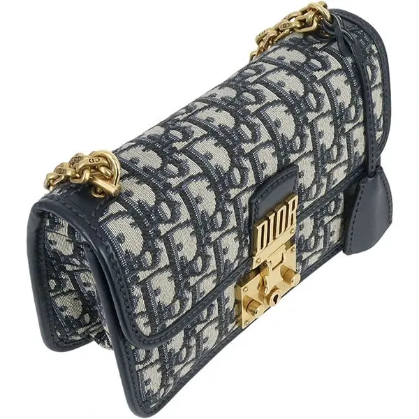 Dior Navy Blue/White Oblique Canvas Dior Addict Flap Chain Bag White Canvas Very good - Model View