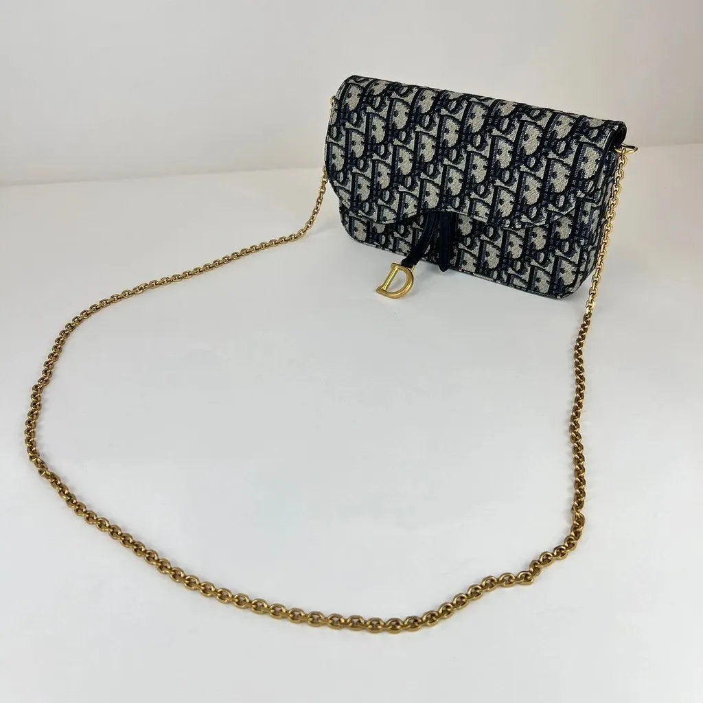 Dior Saddle Wallet on Chain in Blue Dior Oblique Jacquard Blue Never worn - Inside View