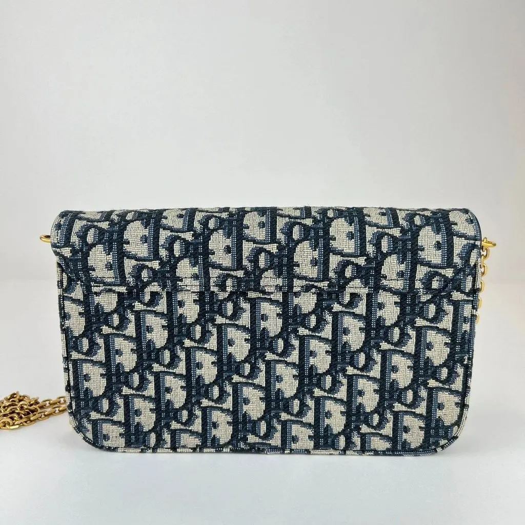Dior Saddle Wallet on Chain in Blue Dior Oblique Jacquard Blue Never worn - Box View