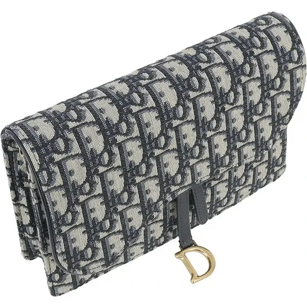 Dior Saddle Wallet on Chain in Blue Dior Oblique Jacquard Blue Very good - Model View