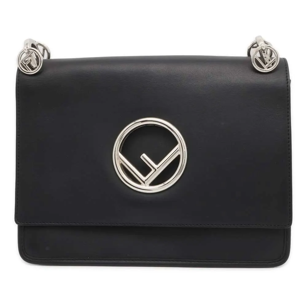 Fendi Black Leather Kan I F Logo Shoulder Bag Black Leather Very good - Front View