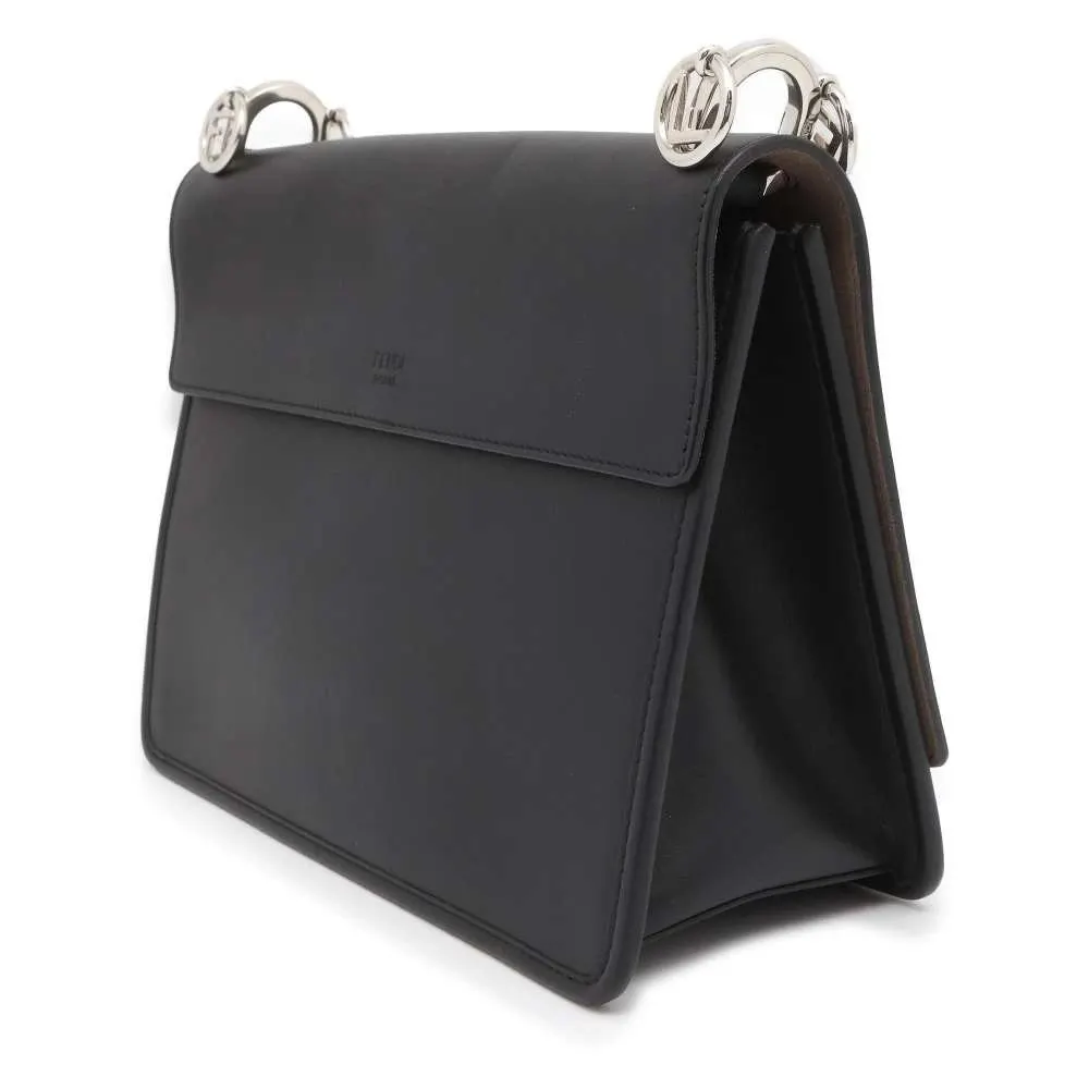 Fendi Black Leather Kan I F Logo Shoulder Bag Black Leather Very good - Back View