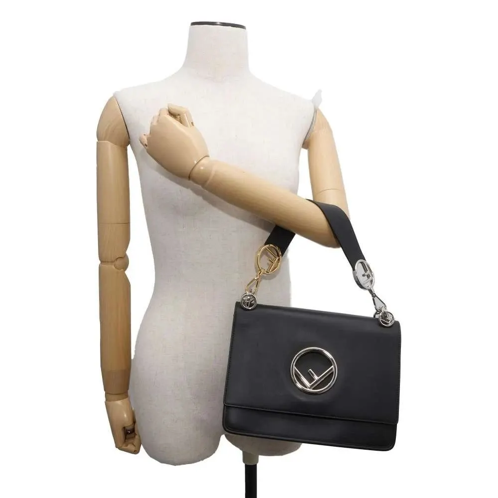 Fendi Black Leather Kan I F Logo Shoulder Bag Black Leather Very good - Model View