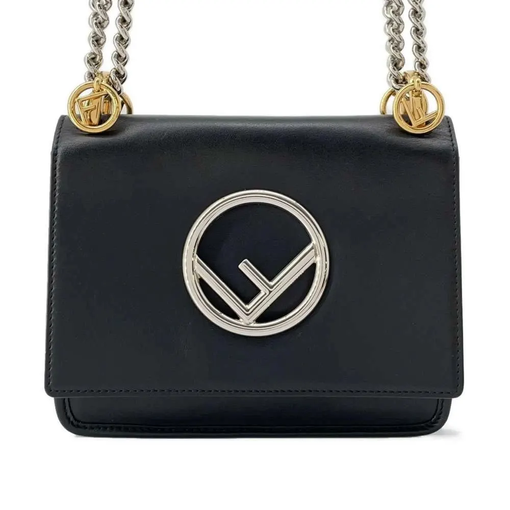 Fendi Black Leather Kan I F Shoulder Bag Black Leather Very good - Front View